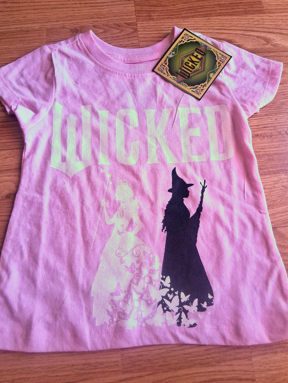 NWT Girls Pink Tee Shirt, Top Of Wicked Theme, Pastel Pink, Sz 4